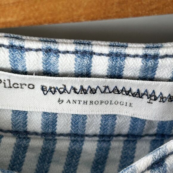 Pilcro Anthropologie Pants Size 29 Denim Blue White Stripe Button Fly Straight - Picture 6 of 11